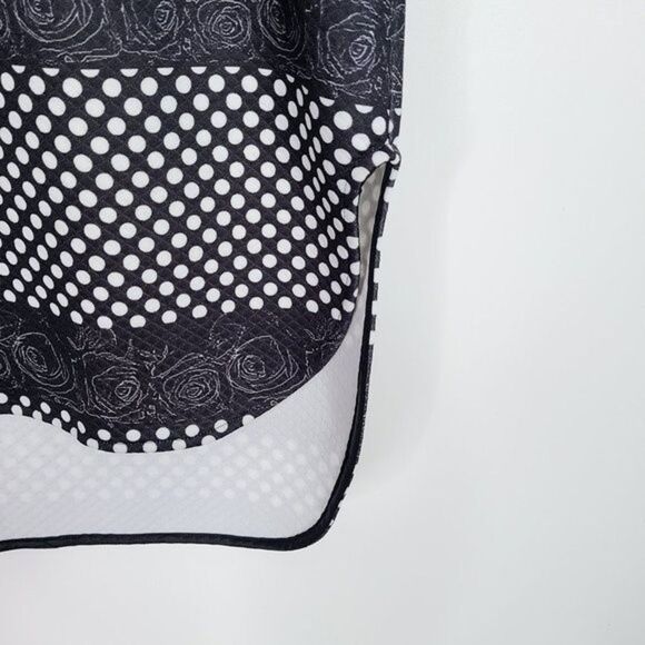 COSTUME NEMUTSO Top Womens 44‎ US Large  Black White Short Sleeve Quilted Mesh - Picture 3 of 9